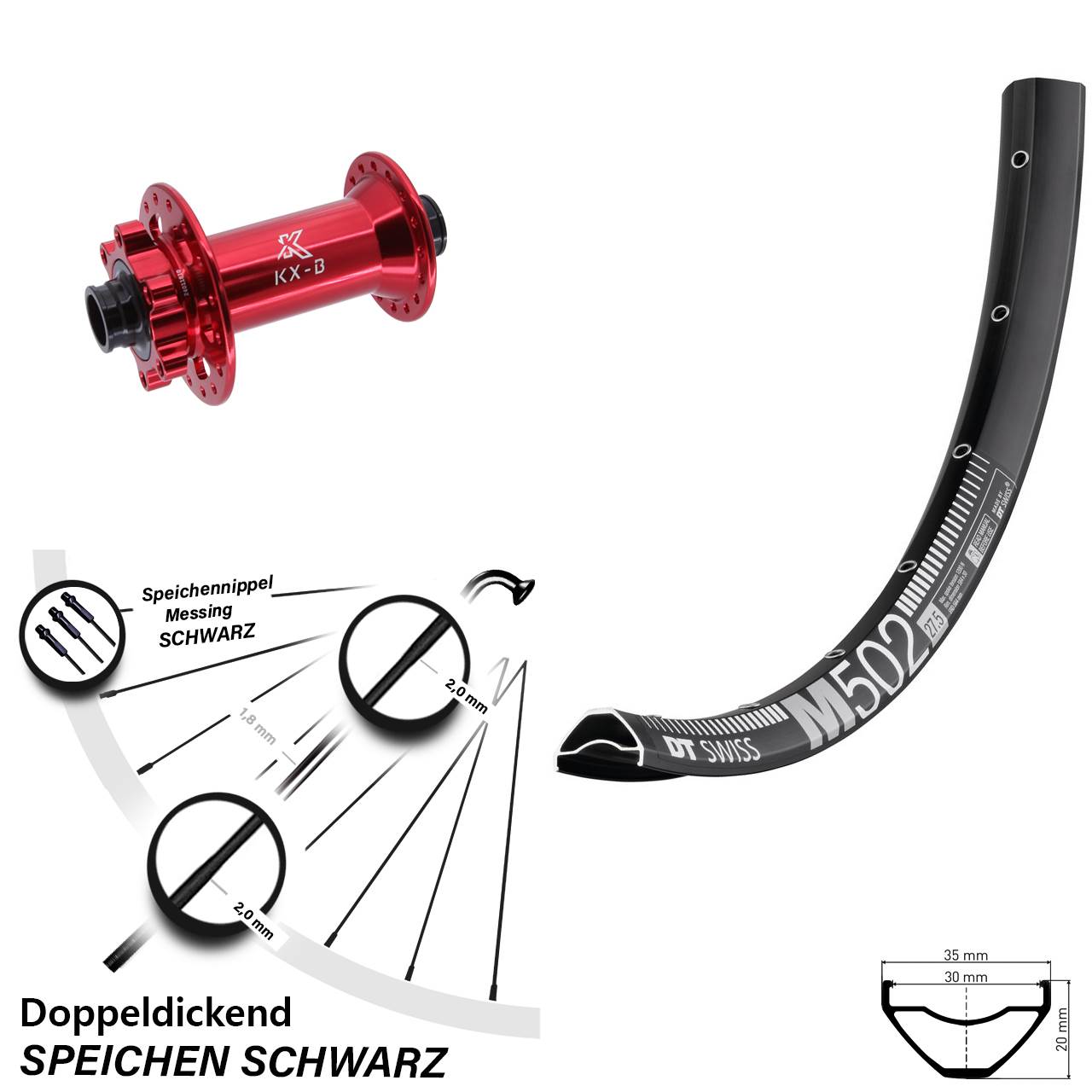 Disc Vorderrad 29 Zoll DT Swiss M502 KX-B rot 15x110 Boost