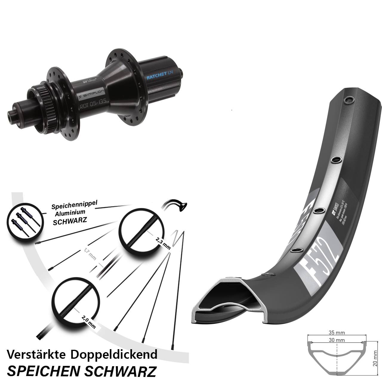 650B DT Swiss F 572-370 Hybrid Hinterrad Centerlock für Schnellspanner 8-11 fach