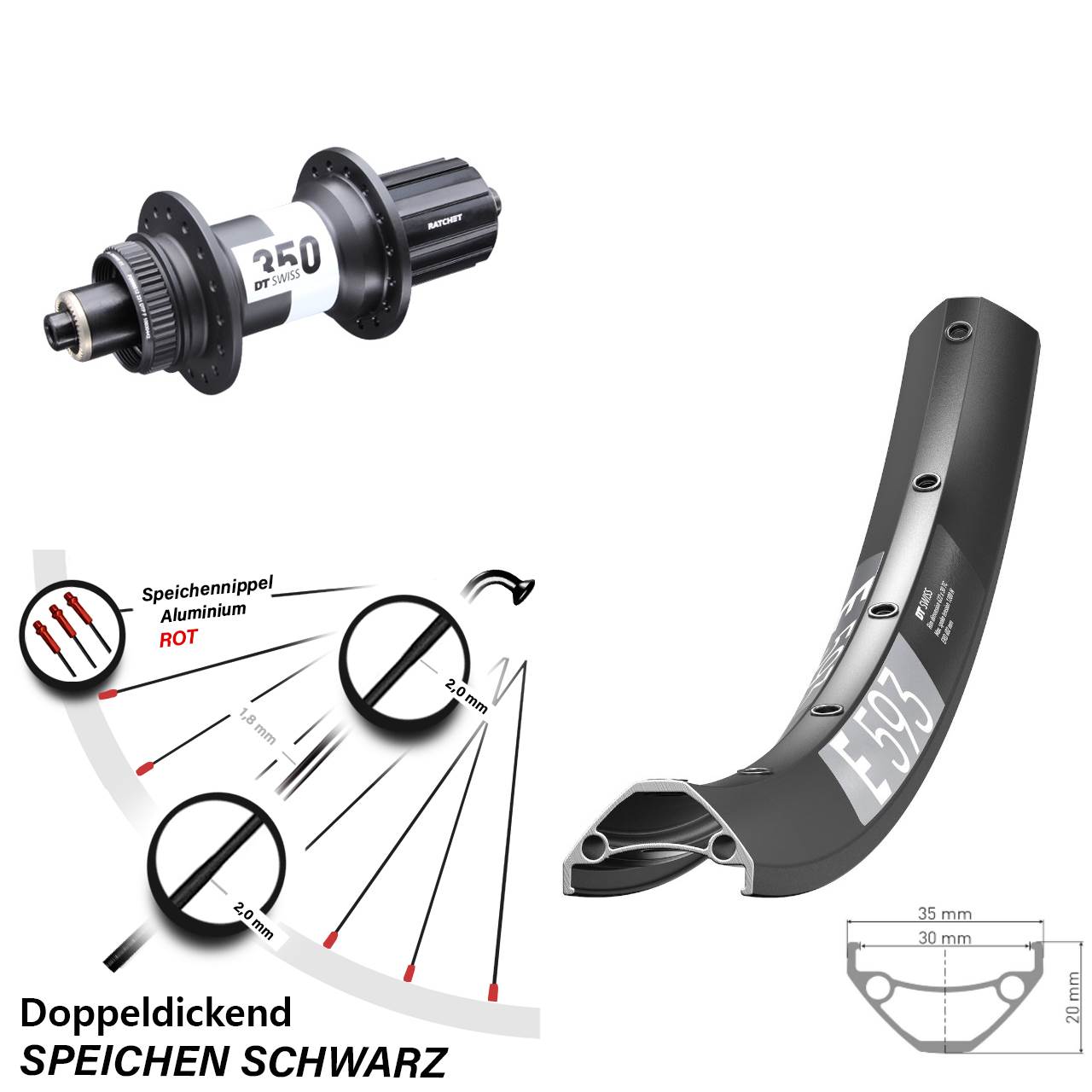 650B DT Swiss E 593-350 Boost Disc Laufrad QR Boost 8-11 fach