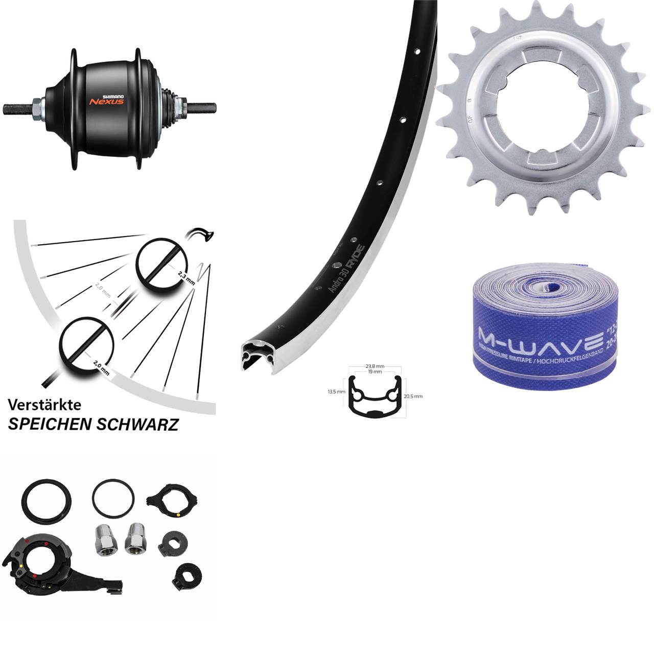 26 Zoll Hinterrad Shimano Nexus 8 Gang Freilauf Ryde Andra 30 schwarz