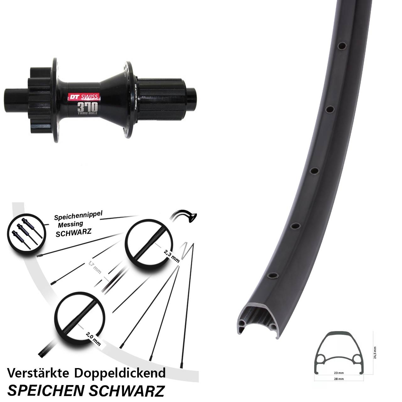 6-Loch Hinterrad 28-29 Zoll Ambrosio Sport DT Swiss 370 8-11 fach HG 12x142