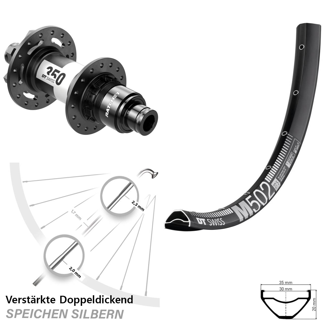 Hinterrad 6-Loch 29 Zoll DT Swiss M 502-350 Ratchet 36 SRAM XD 12x142