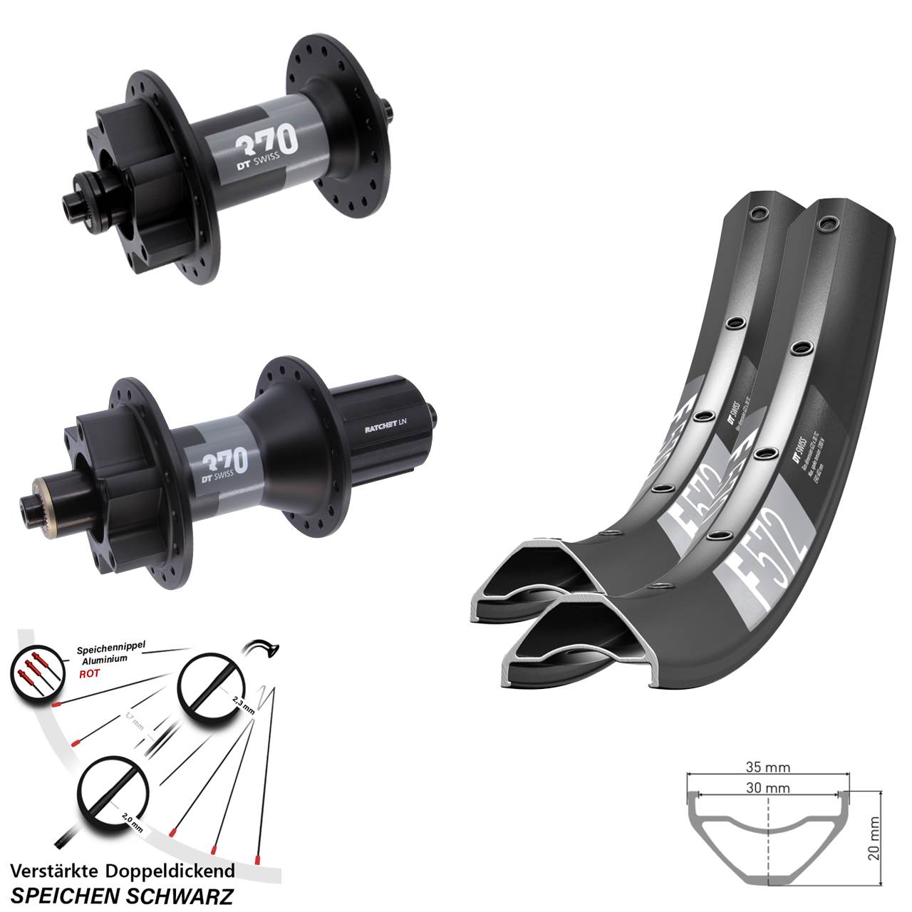 27,5 Zoll DT Swiss F 572-370 Laufradsatz 6-Loch für Schnellspanner 8-11 fach HG