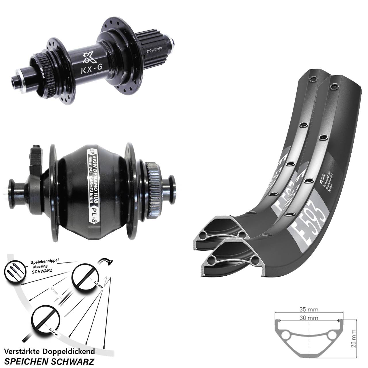 DT Swiss E 593 KX-GS verstärkt Shutter PL-8 29 Zoll Laufradsatz Centerlock QR Micro Spline
