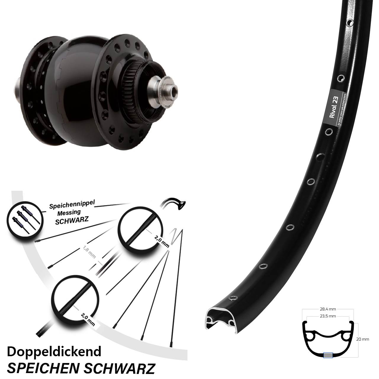 Disc Nabendynamovorderrad 27,5 Zoll Ryde Rival 23 SON delux QR