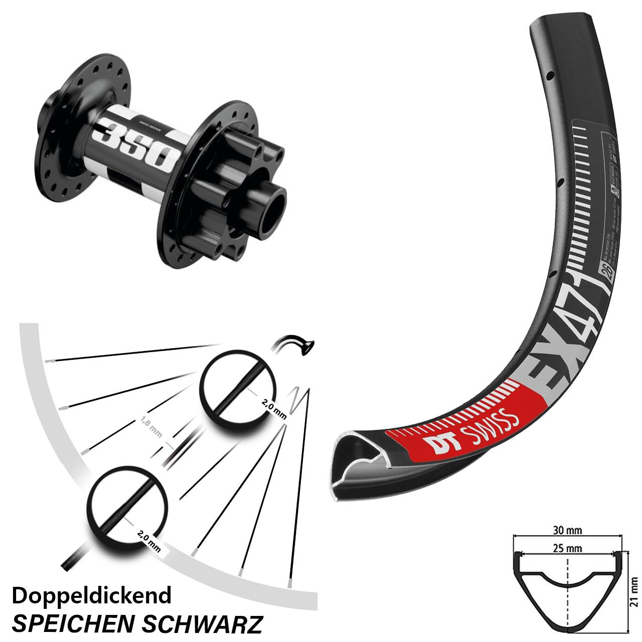 MTB Vorderrad 29 Zoll DT Swiss EX 471 350 Boost 6-Loch schwarz