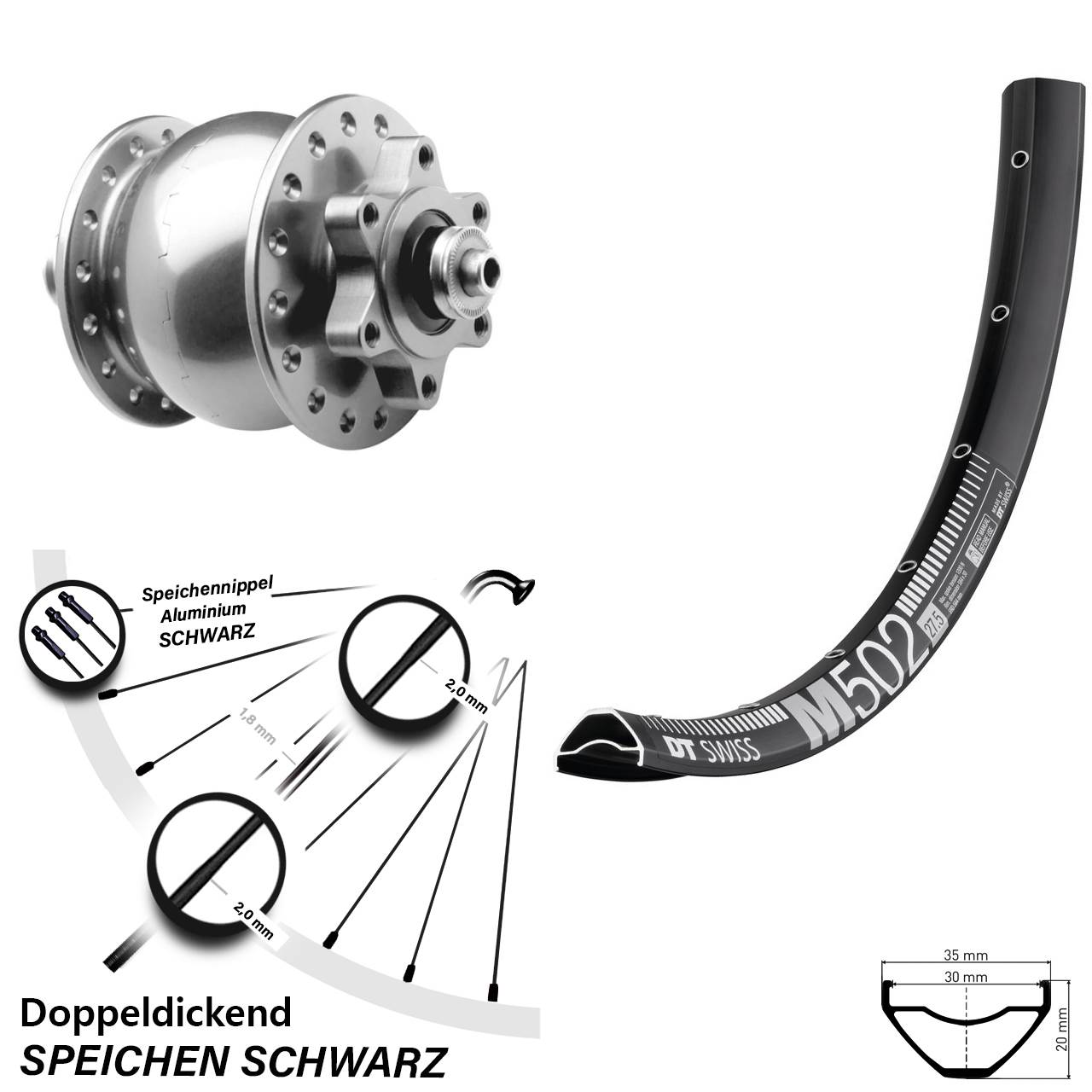 SON 28 silbern DT Swiss M502 29 Zoll Disc Laufrad