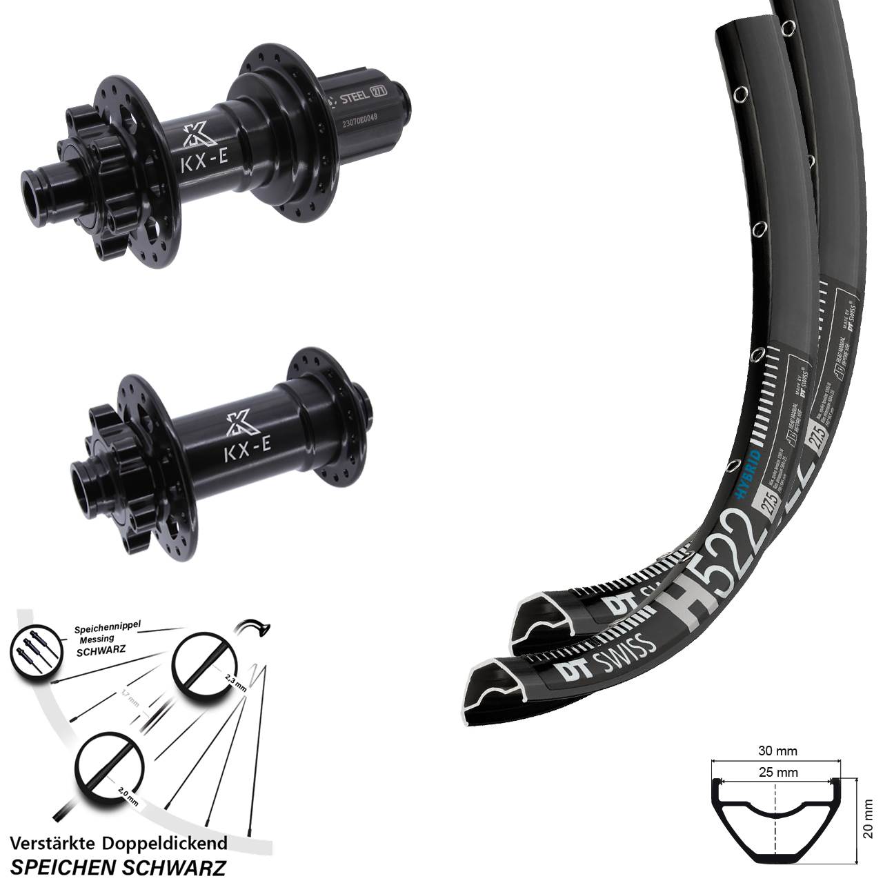 Laufradsatz 15x110 12x148 27,5 Zoll DT Swiss H522 KX-E Disc 6-Loch Heavy Duty 8-12 fach