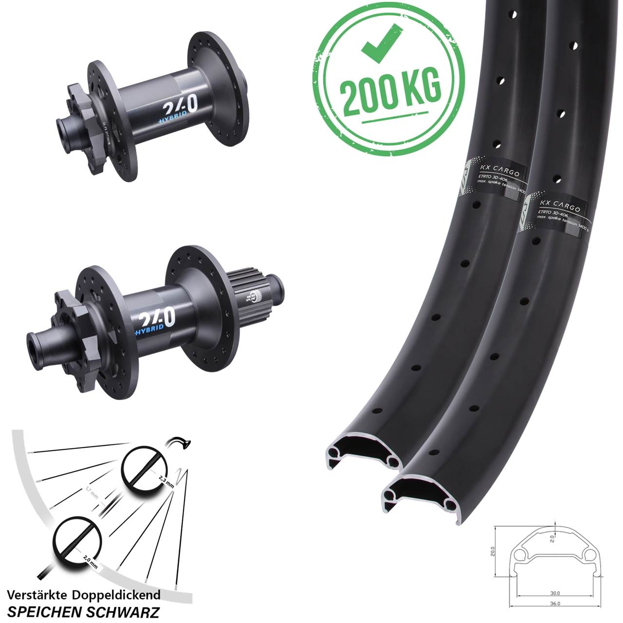 KX Cargo DT Swiss 240 Hybrid 29 Zoll Disc Laufrad-Satz 15x110 12x148 Micro Spline