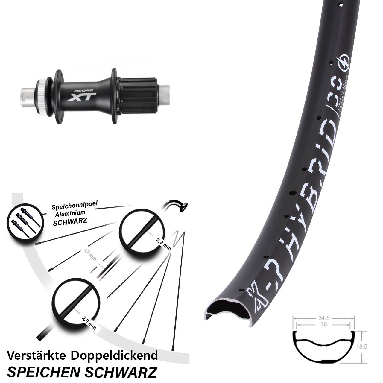 KX-R Hybrid 30 Shimano XT FH-M788 29 Zoll Centerlock Hinterrad 12x142 8-11 fach HG