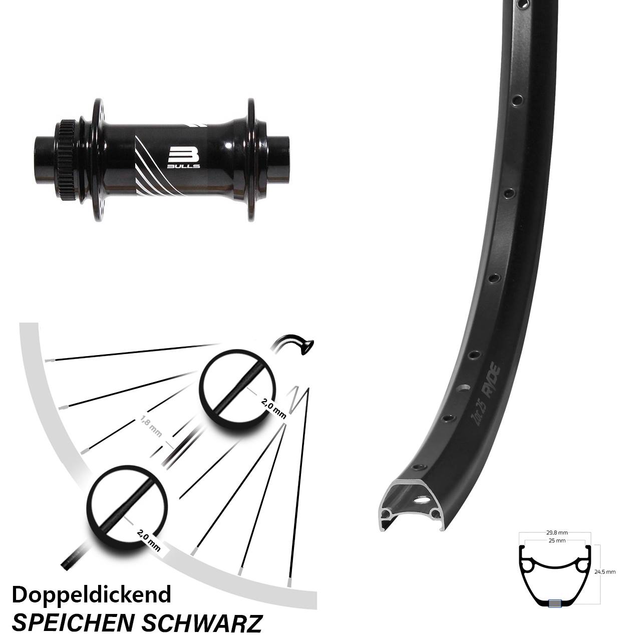 28 Zoll Ryde ZAC 25 Formula CL-811 Vorderrad Centerlock 15x110 Boost