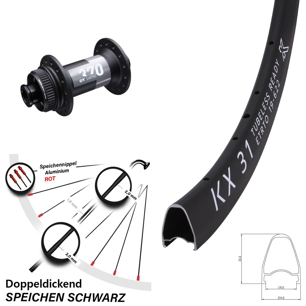 KX 31 DT Swiss 370 28 Zoll Disc Laufrad 15x100