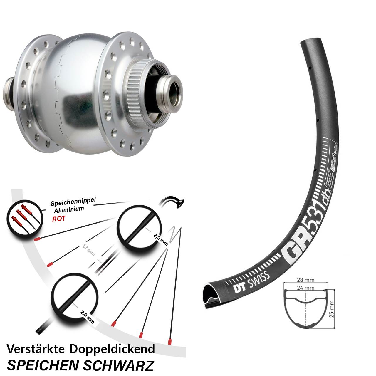 SONdelux DT Swiss GR531 27,5 Zoll Nabendynamovorderrad Centerlock 12x100