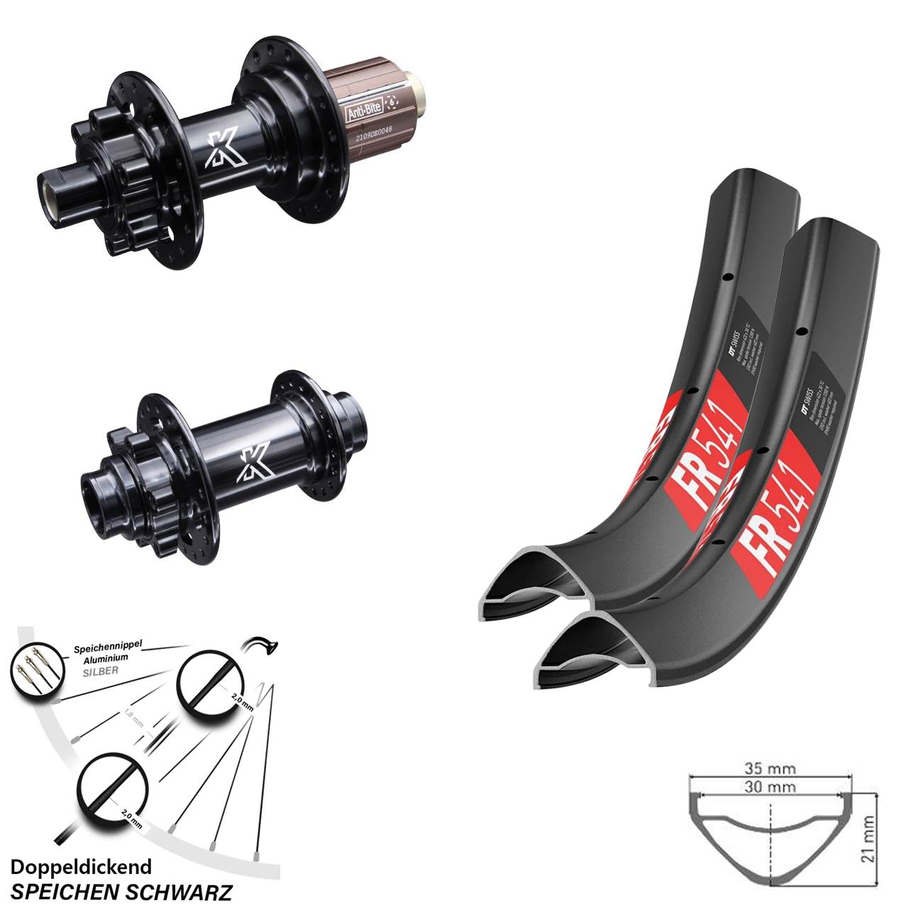 Laufradsatz 29 Zoll DH KX-M schwarz 6-loch DT Swiss FR 541 Shimano HG