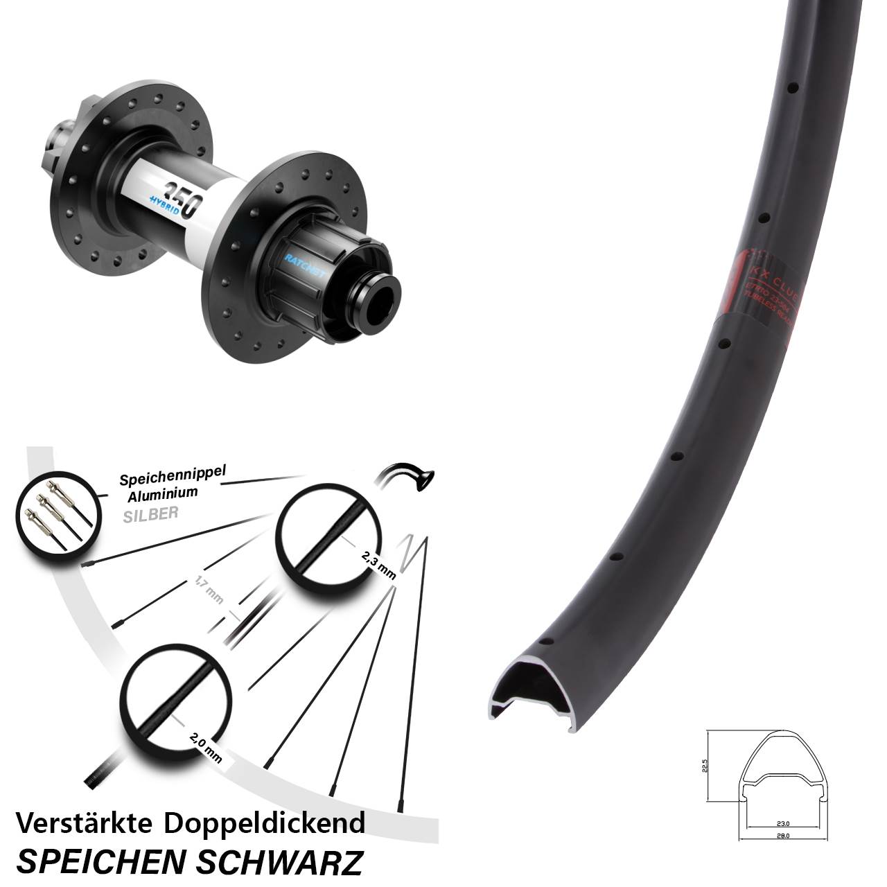 Hinterrad 6-Loch 12x142 27,5 Zoll KX Clue DT Swiss 350 Hybrid Singlespeed