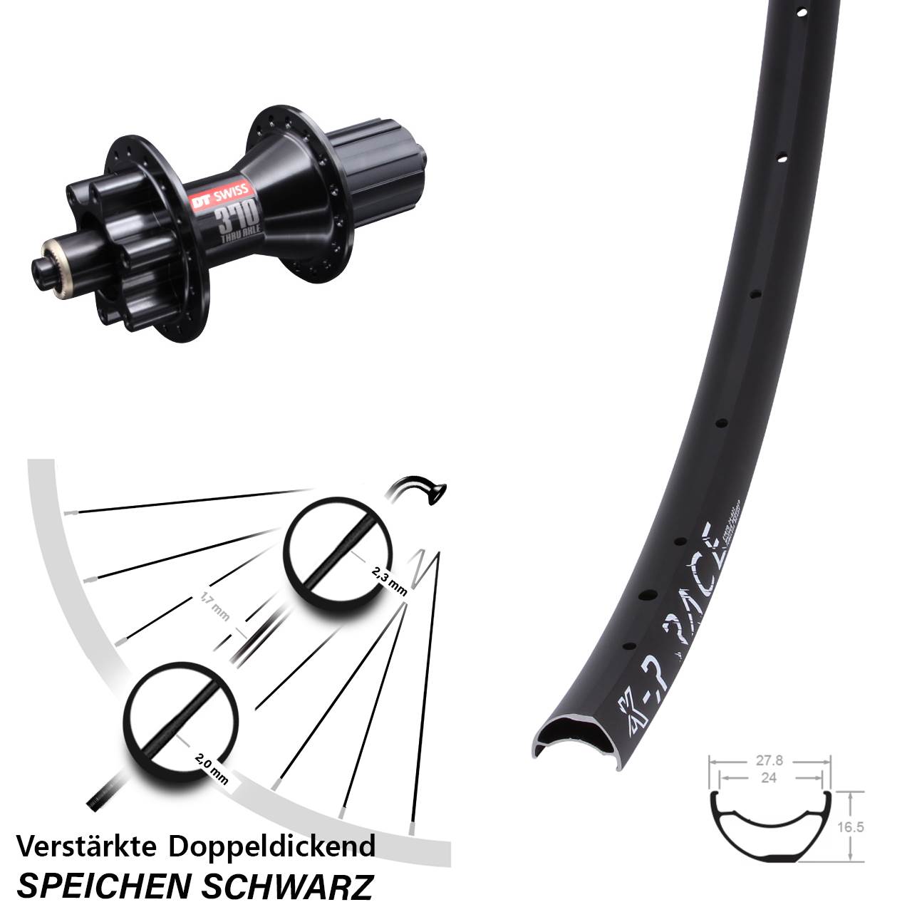 29 Zoll KX-R Race DT Swiss 370 Hybrid Disc Laufrad für Schnellspanner 8-11 fach