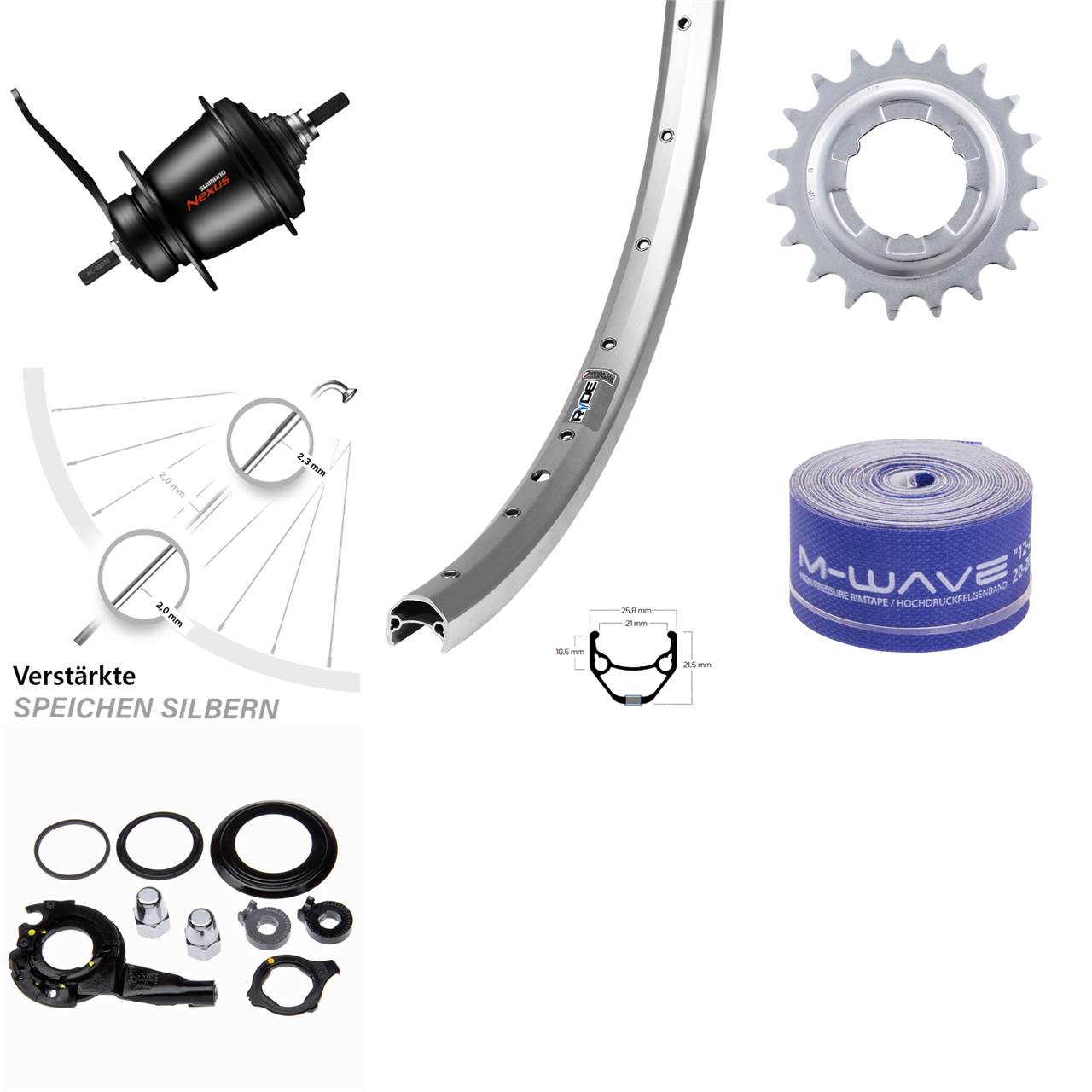 27,5 Zoll Laufrad Ryde ZAC 421 silbern Shimano Nexus 7-Gang SG-C3001
