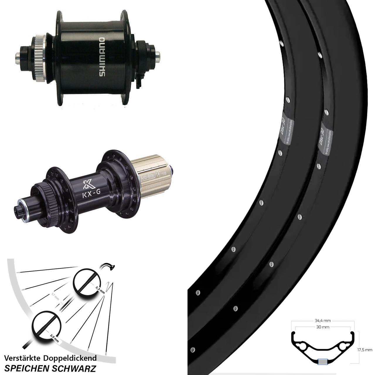 Laufradsatz QR 29 Zoll Ryde Disc 30 KX-G Shimano DH-UR700-3D 8-12 fach HG