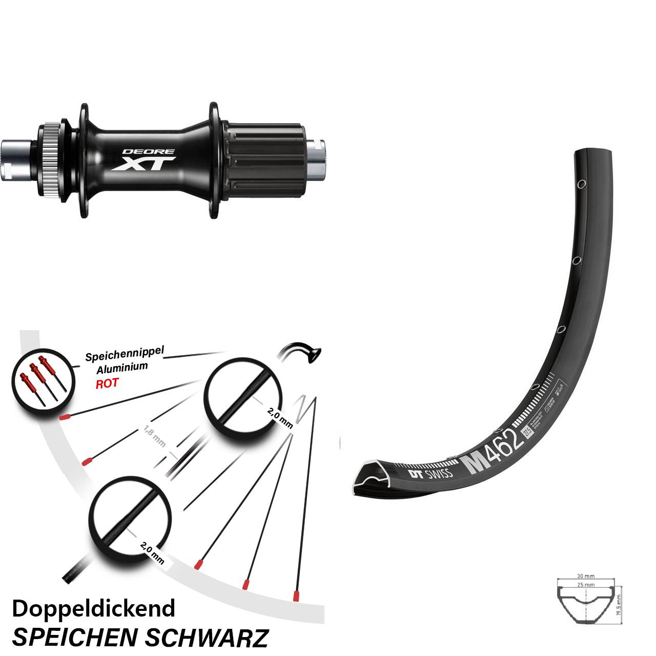 Hinterrad Centerlock 12x148 27,5 Zoll DT Swiss M462 Shimano XT 8-11 fach