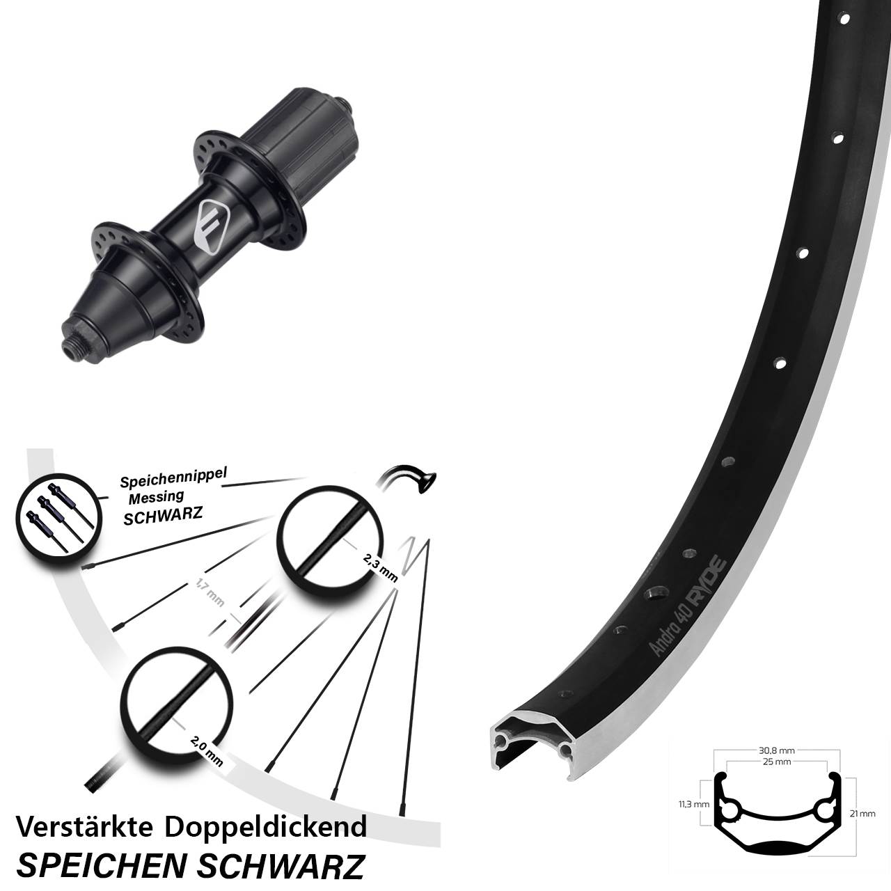 Ryde Andra 40 Formula FM328QR 28 Zoll Laufrad hinten für Schnellspanner 8-11 fach