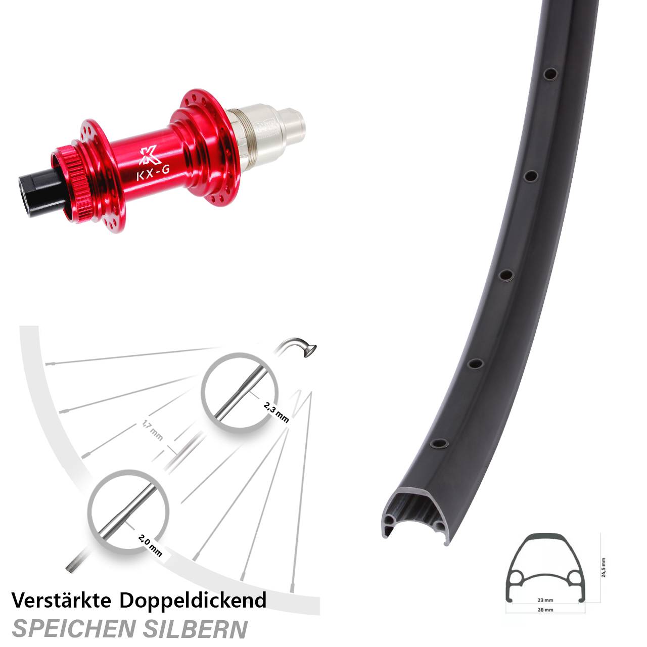 Centerlock Hinterrad 12x142 28-29 Zoll Ambrosio Sport KX-G rot SRAM XDR