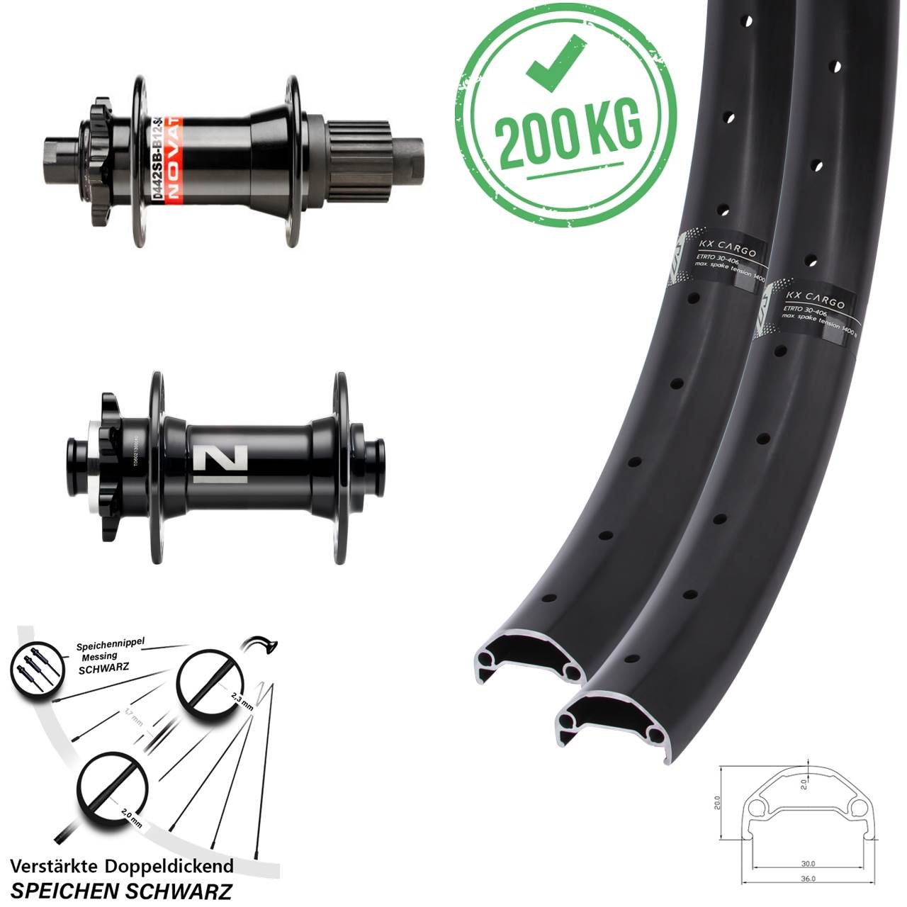 27,5 Zoll KX Cargo Novatec D041 D-442 Laufradsatz 6-Loch 15x110 12x148 Micro Spl
