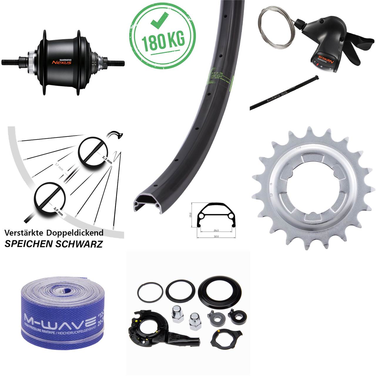 27,5 Zoll Disc Hinterrad KX-Evo Shimano 7 Gang Nabenschaltung