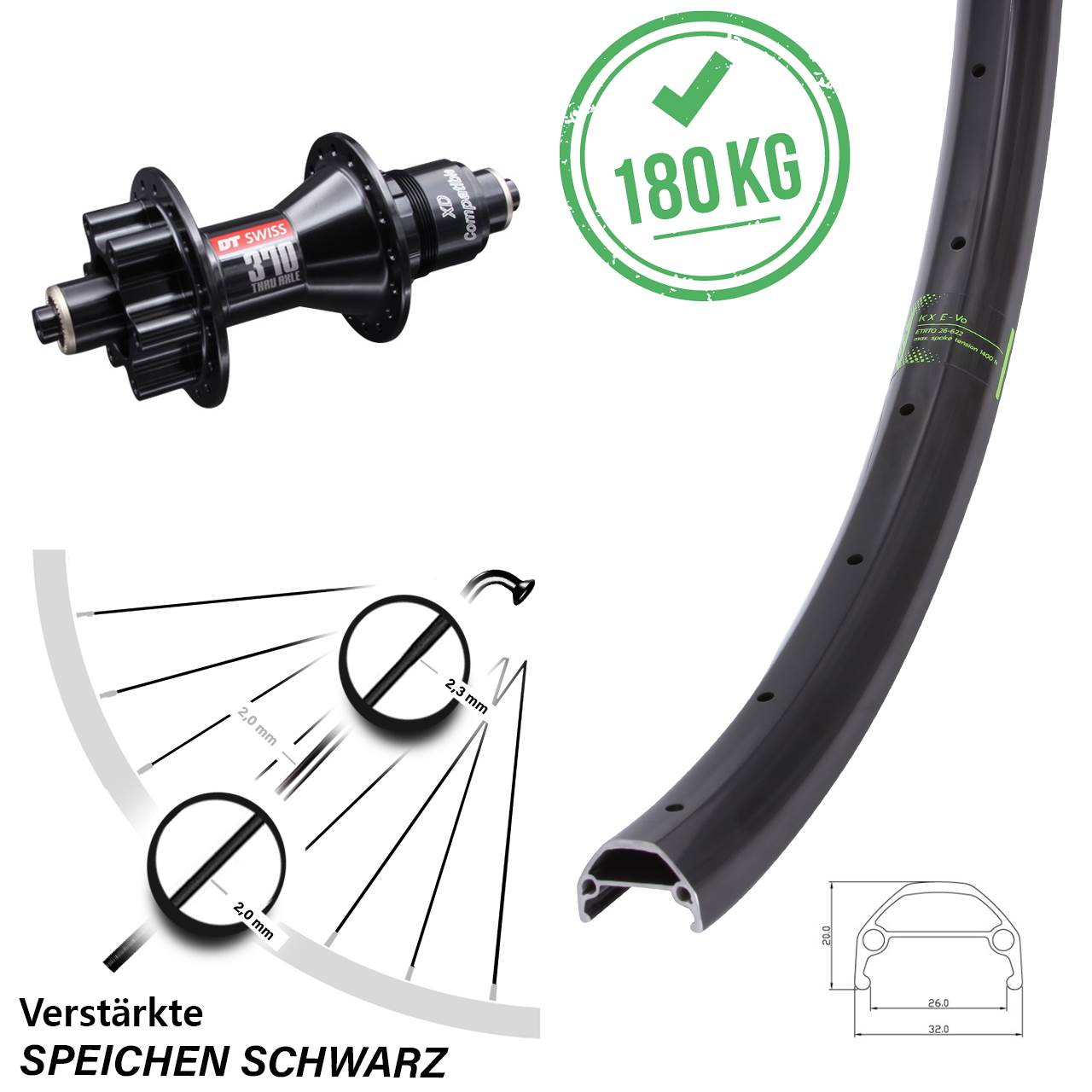 26 Zoll Laufrad KX Evo Schnellspanner DT Swiss 370