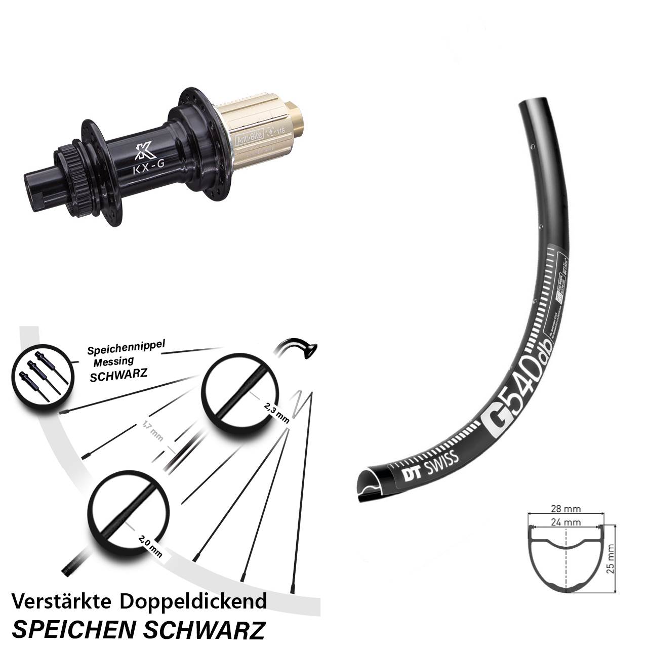 DT Swiss G 540 Hinteres Rad 28-29 Zoll Nabe KX-G 8-12 fach