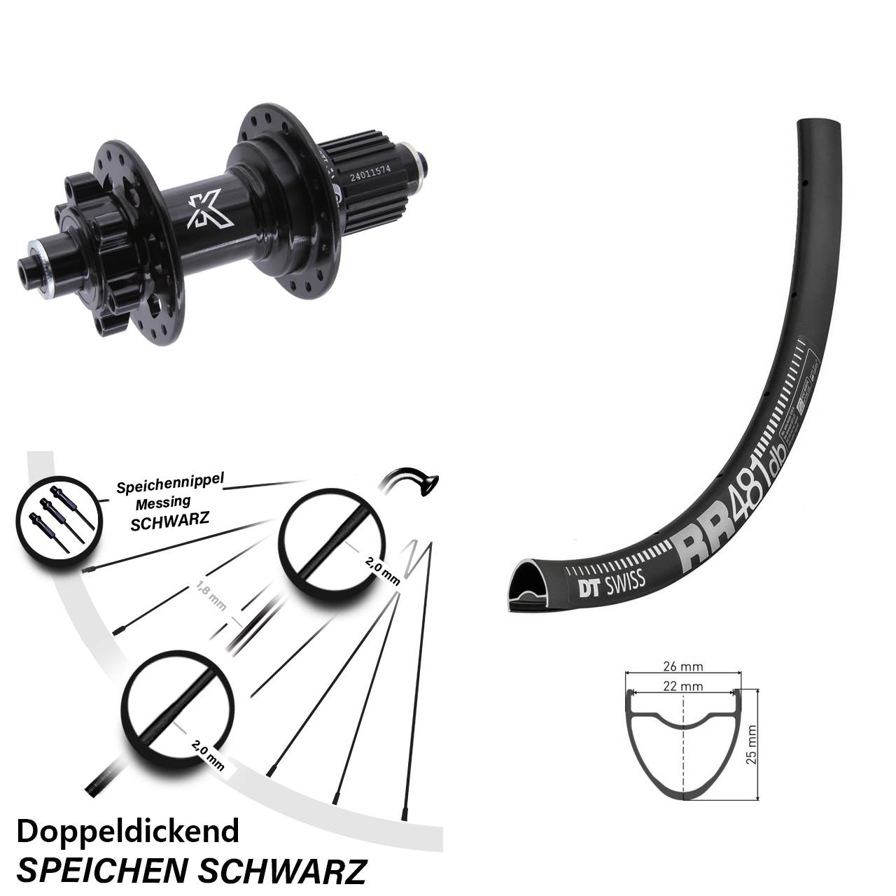 DT Swiss RR481 KX-M 28 Zoll Hinterrad 6-Loch QR Shimano Micro Spline