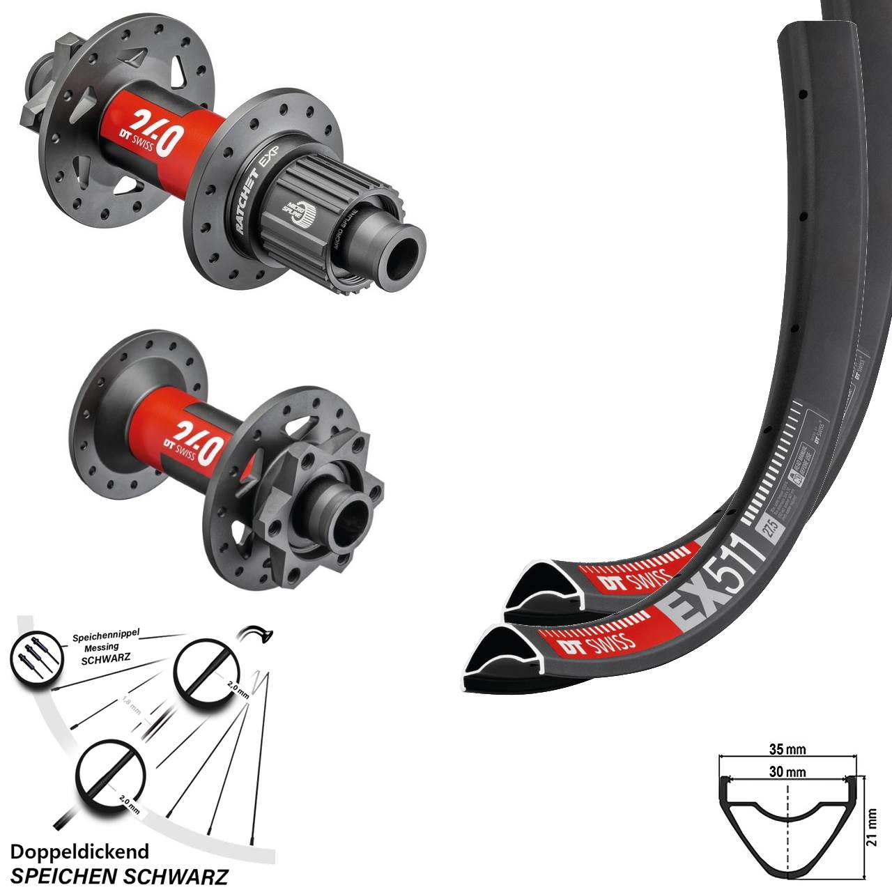 Laufradsatz 29 Zoll MTB Enduro EX 511 DT Swiss 240 EXP Micro Spline 12-fach Boost