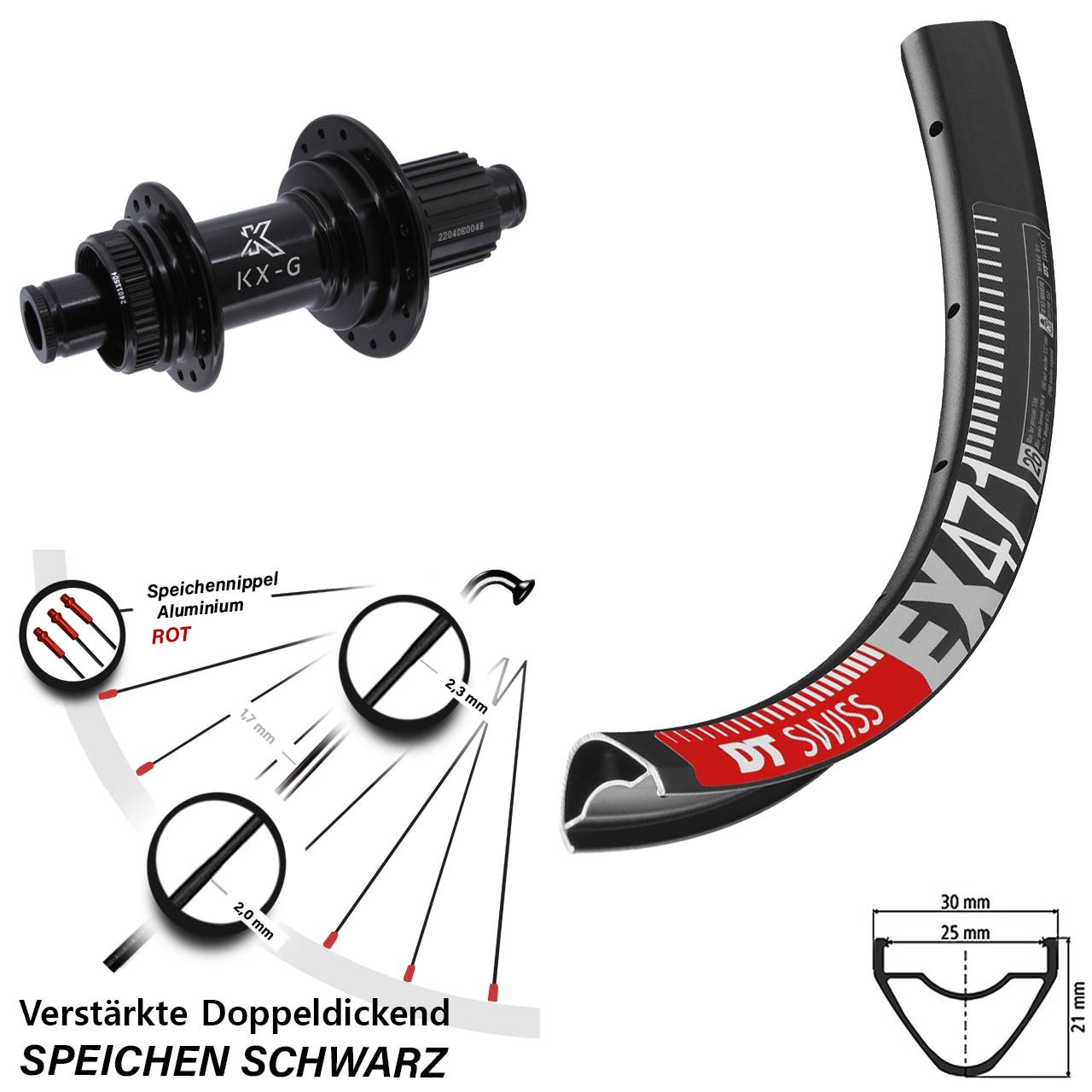 DT Swiss EX 471 KX-GS verstärkt 27,5 Zoll Hinterrad Centerlock 12x142 Micro Spline