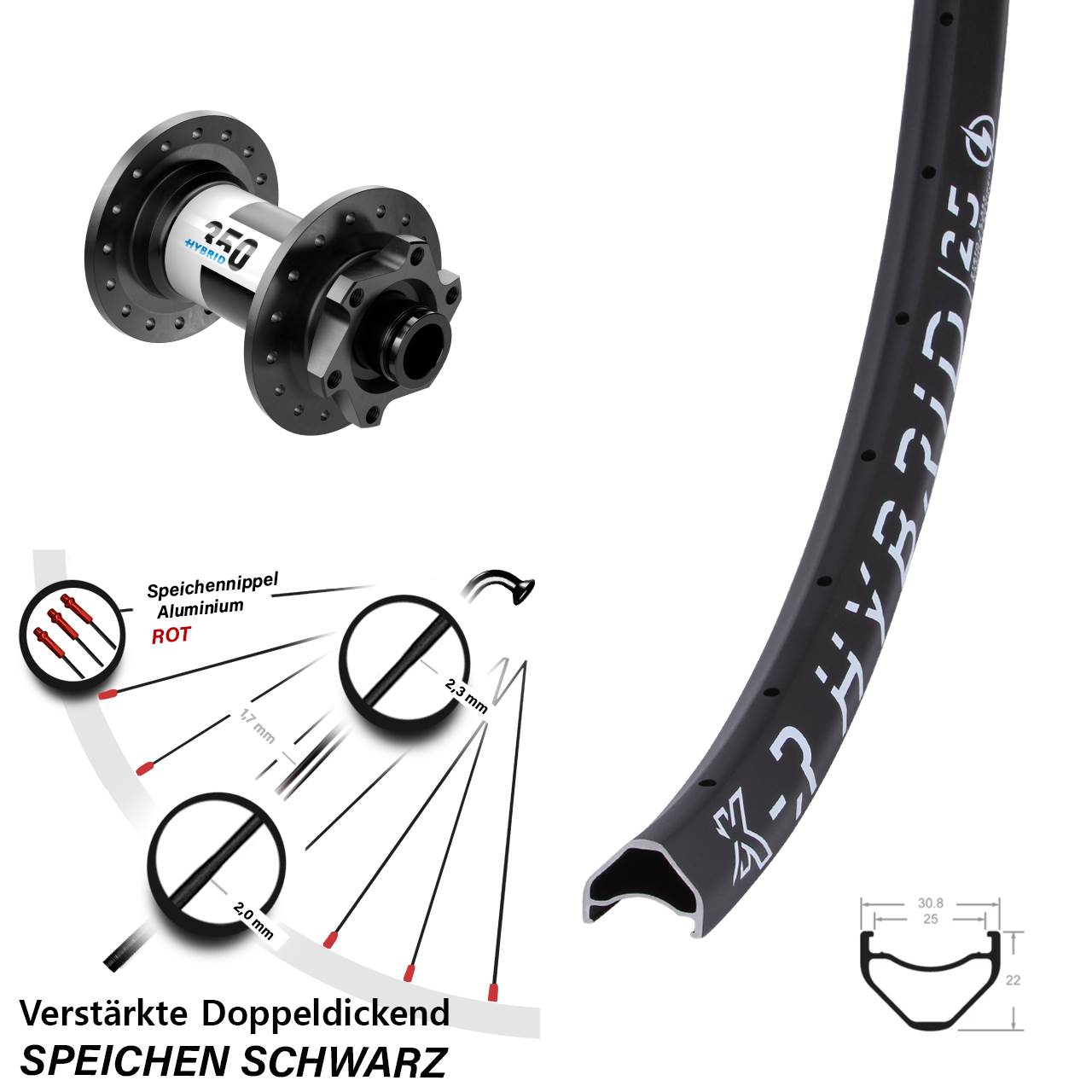 Vorderrad 6-Loch 26 Zoll 15x100 KX-R Hybrid 25 DT Swiss 350