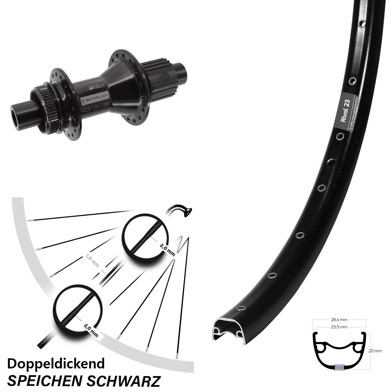 Ryde Rival 23 DT Swiss 370 Hybrid 27,5 Zoll Centerlock Hinterrad 12x142 Micro Spline