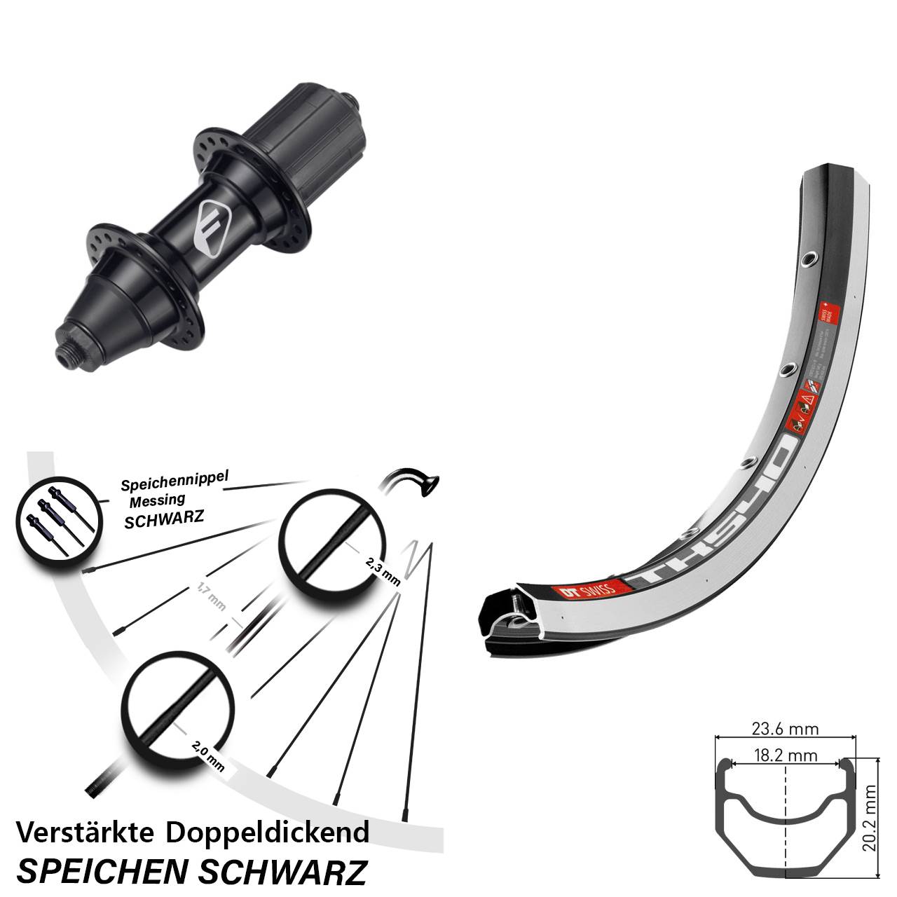 28 Zoll DT Swiss TK 540 Formula FM32 Hinterrad für Schnellspanner 7 fach
