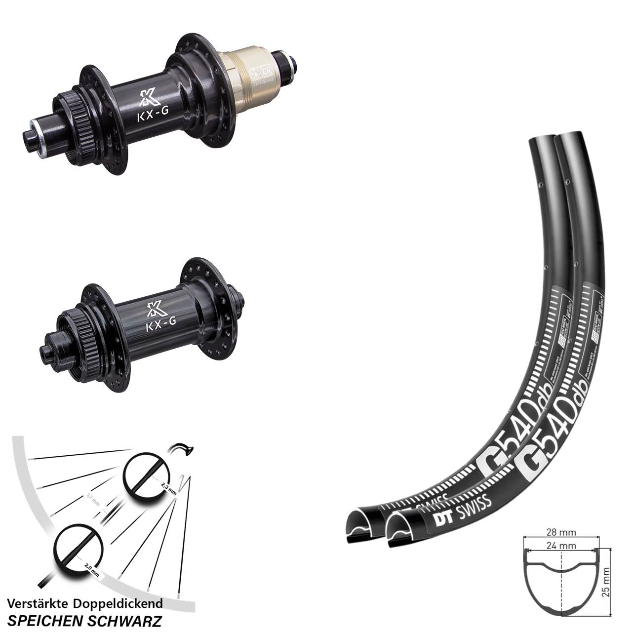 29 Zoll DT Swiss G 540 KX-G Disc Laufrad-Satz für Schnellspanner SRAM XDR