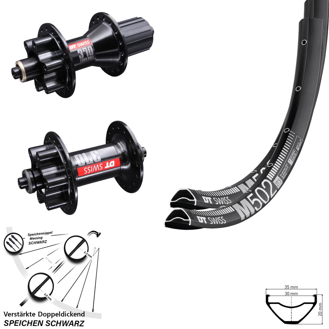 DT Swiss M502 DT Swiss 370 29 Zoll Disc Laufradsatz für Schnellspanner 8-11 fach HG
