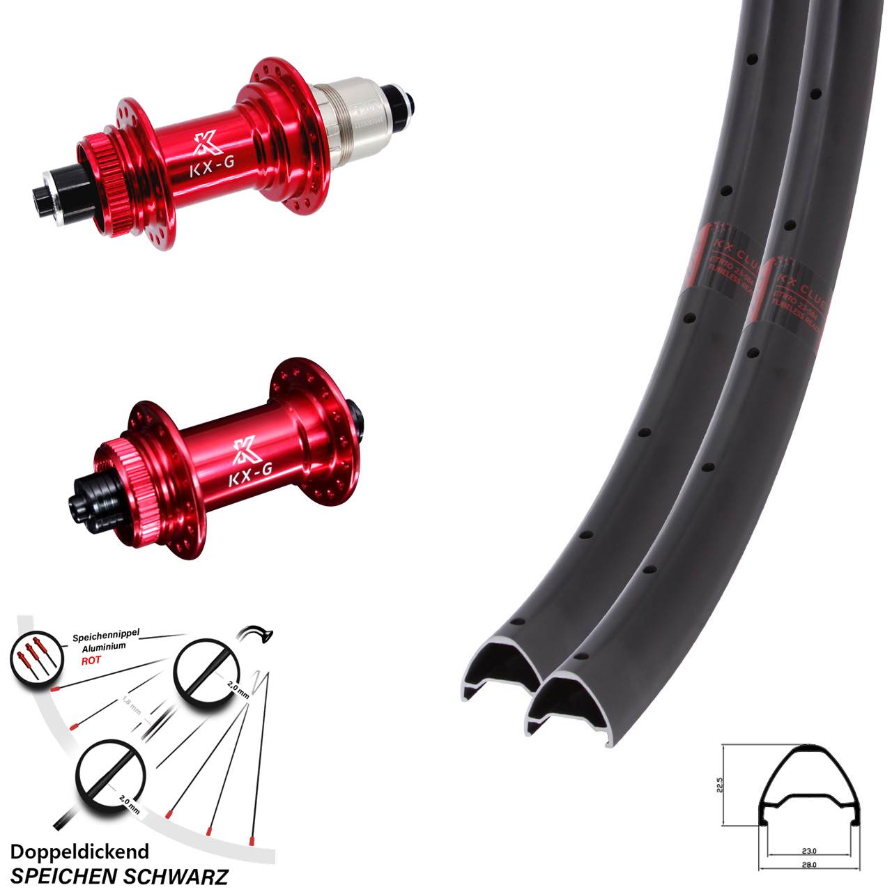 26 Zoll KX-G Clue rot XDR Centerlock Laufradsatz 5x100/135