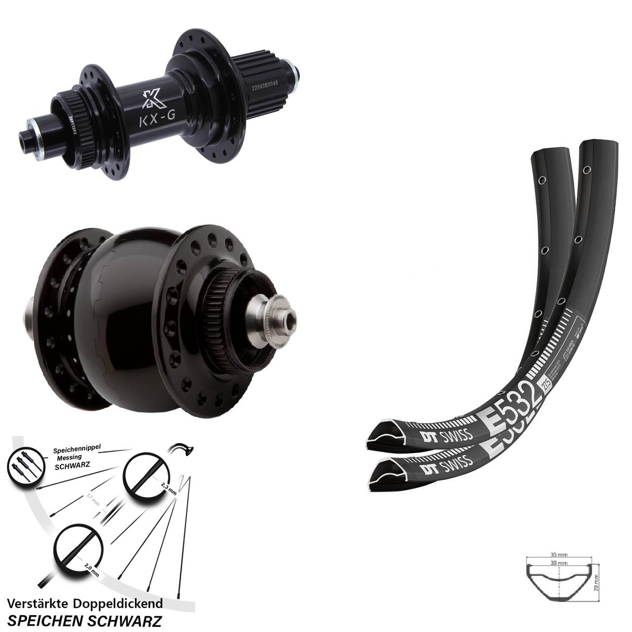 Centerlock Laufradsatz 27,5 Zoll DT Swiss E532 KX-GS HD SON delux Micro Spline QR