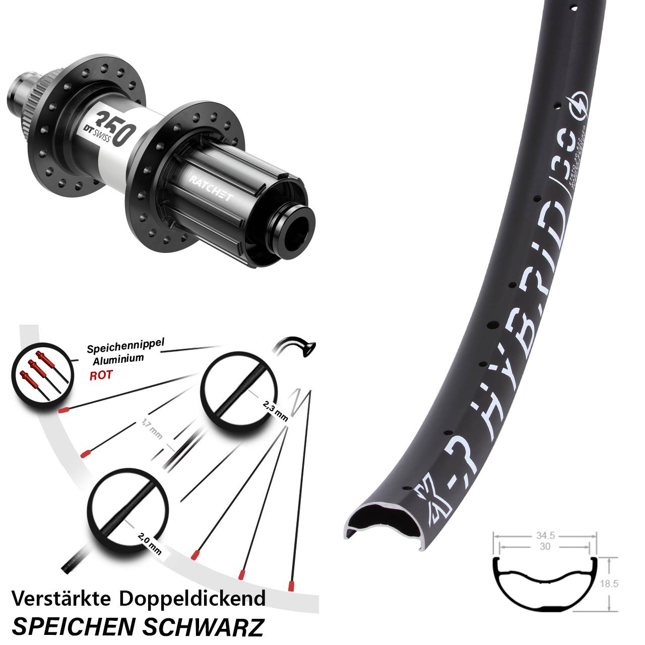 Hinterrad Centerlock 29 Zoll KX-R Hybrid 30 DT Swiss 350 8-11 fach HG 12x142