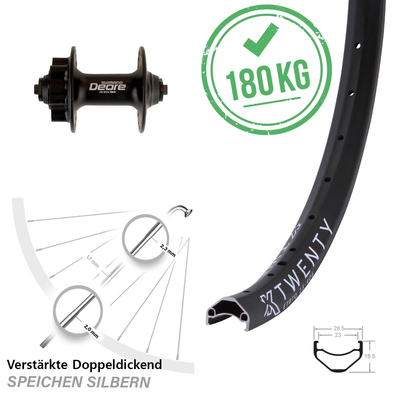 20 Zoll KX Twenty Shimano Deore Disc Laufrad QR