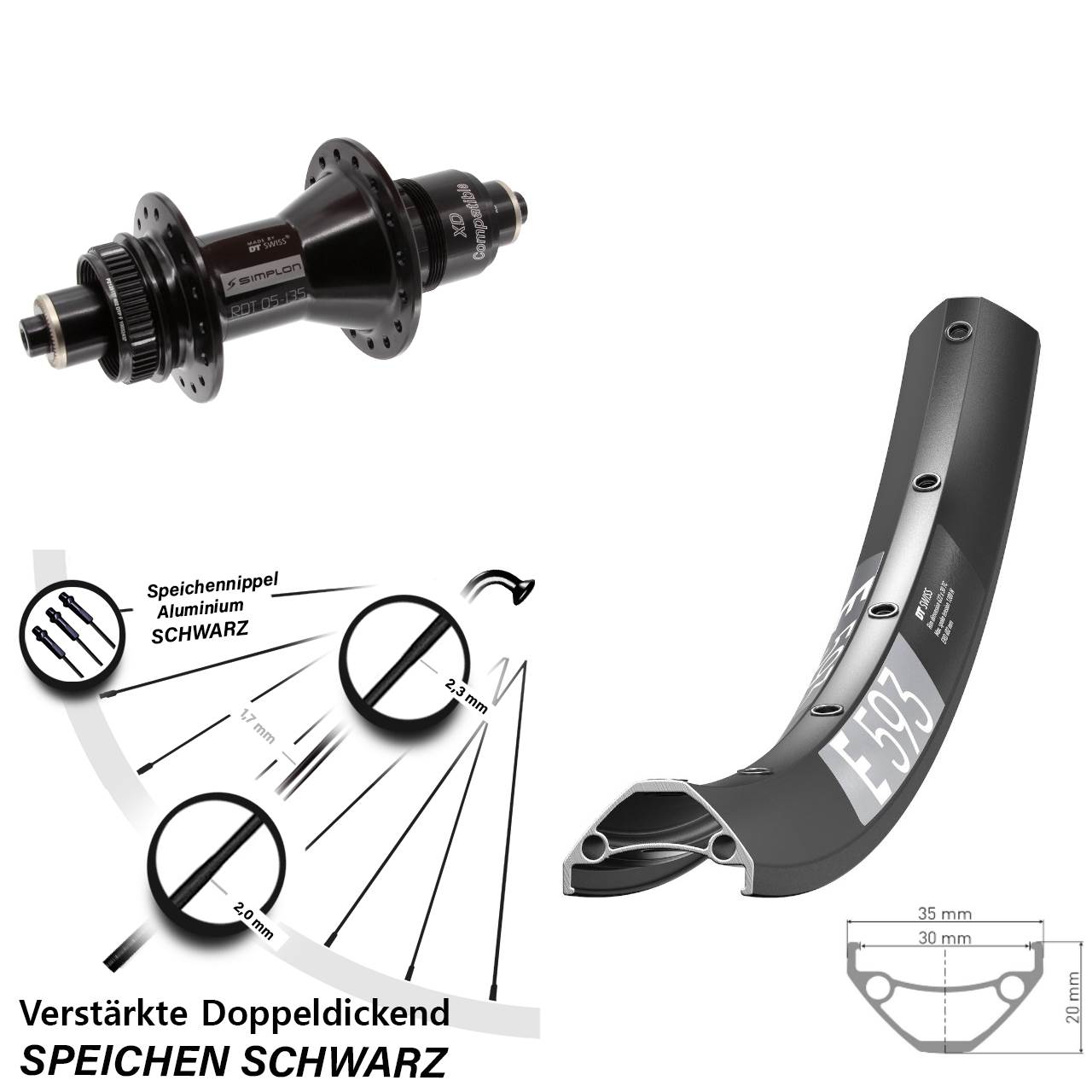 Disc Hinterrad 650B DT Swiss E 593-370 SRAM XD QR