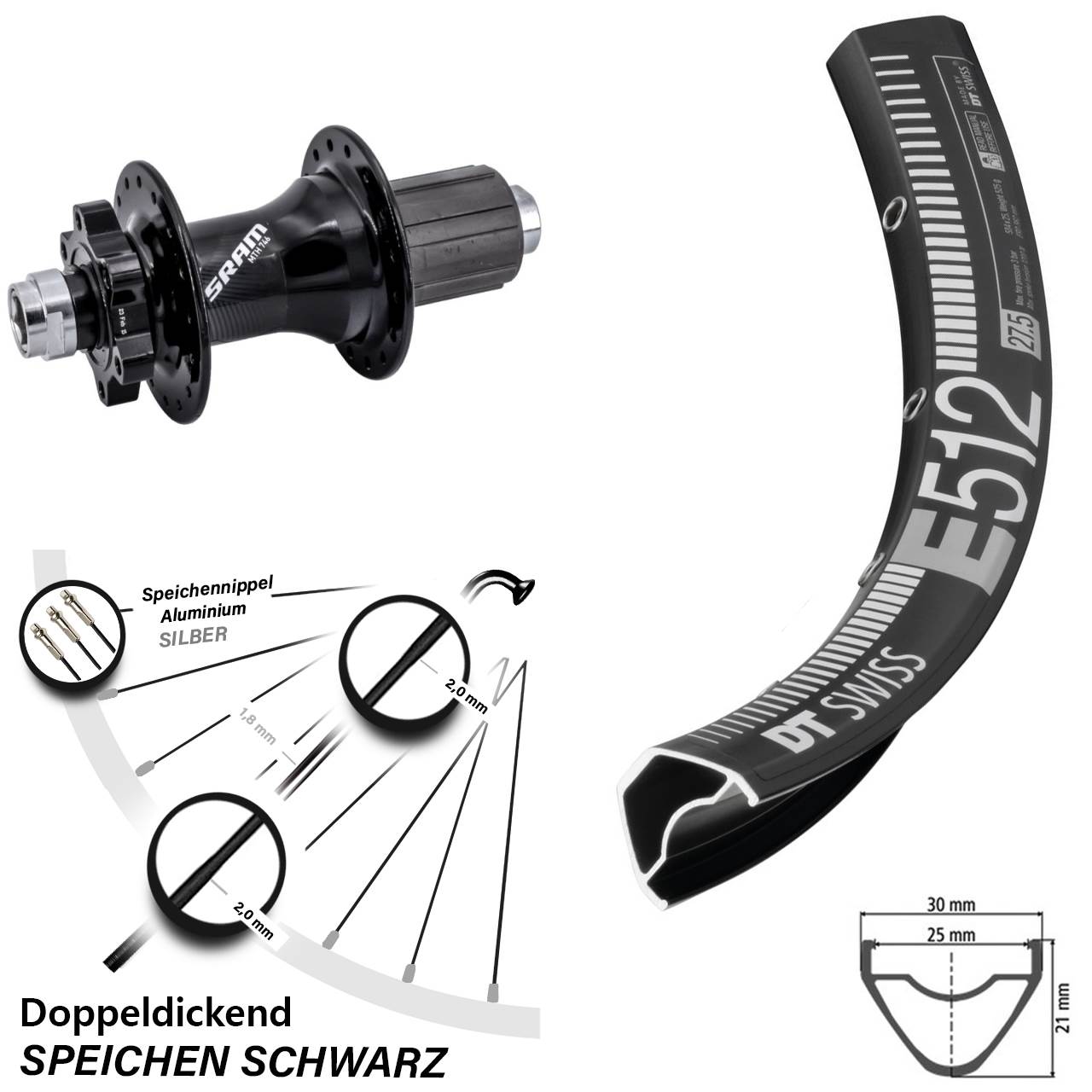 DT Swiss E512 Sram 746 29 Zoll Disc Laufrad 12x148 8-11 fach
