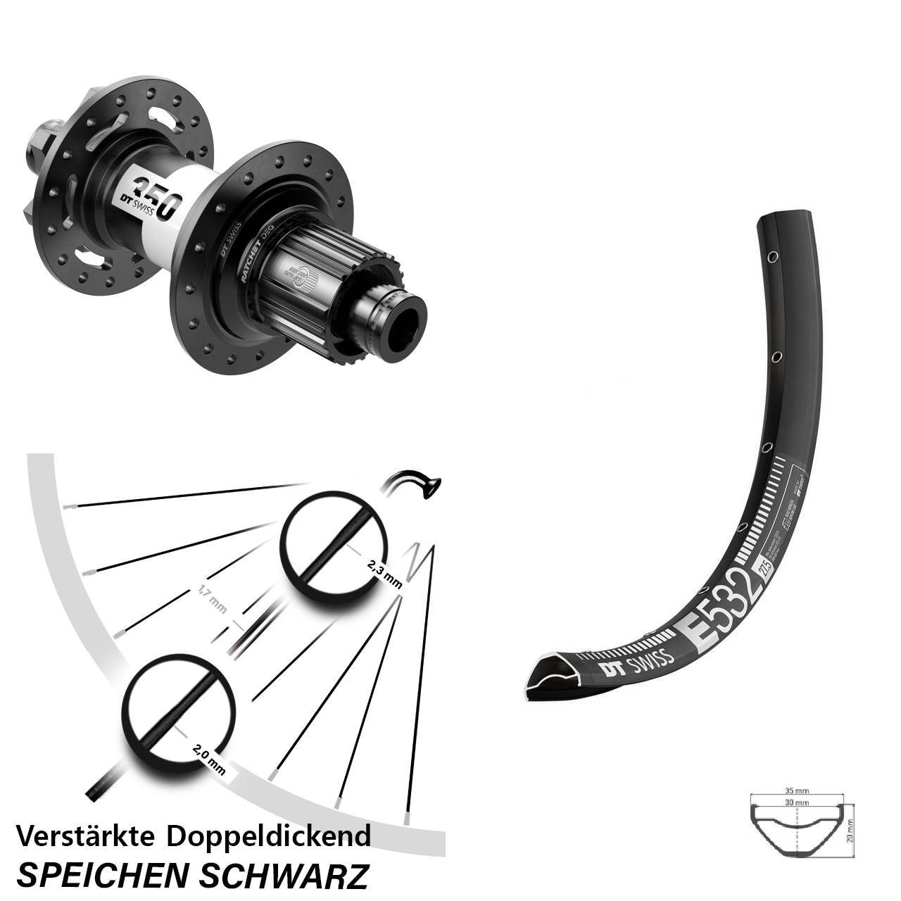 Hinterrad 6-Loch 29 Zoll DT Swiss E 532-350 DEG72 Shimano Micro Spline 12x148