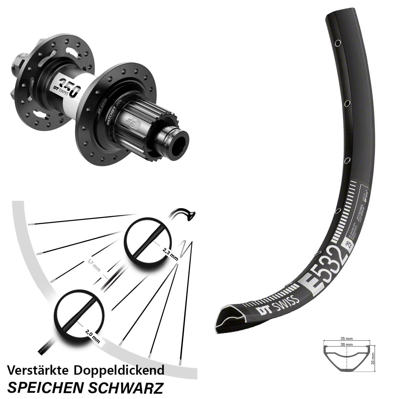 Hinterrad 6-Loch 29 Zoll DT Swiss E 532-350 DEG72 Shimano Micro Spline 12x148