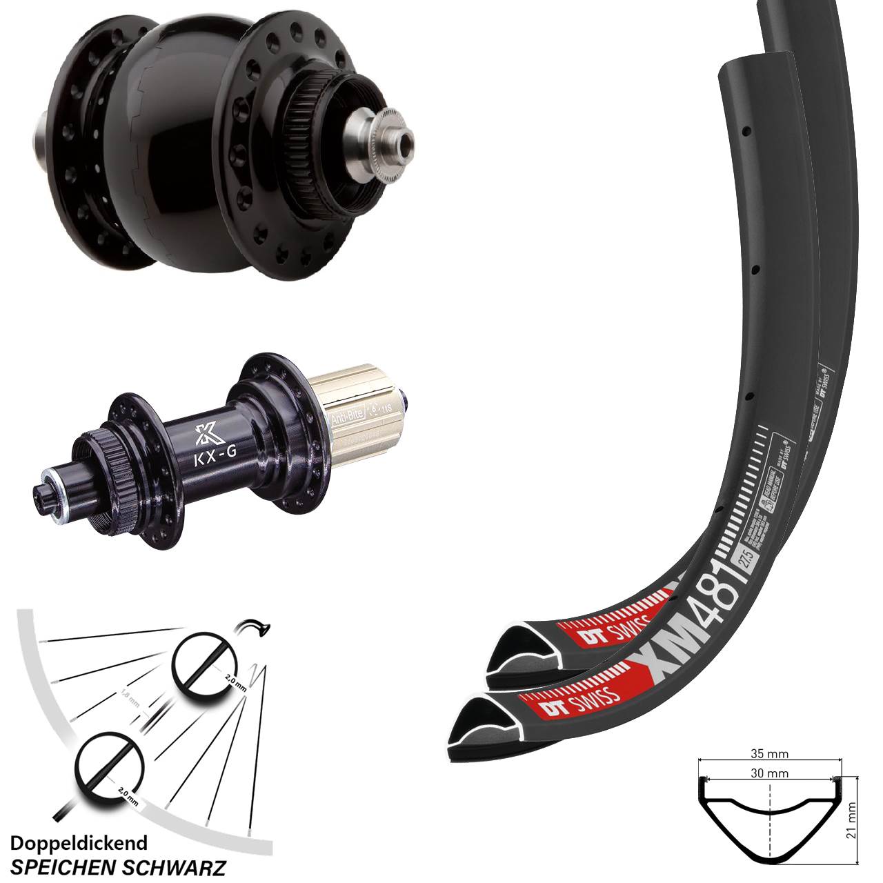Disc Laufrad-Satz für Schnellspanner 27,5 Zoll DT Swiss XM481 KX-G SONdelux 8-12 fach HG