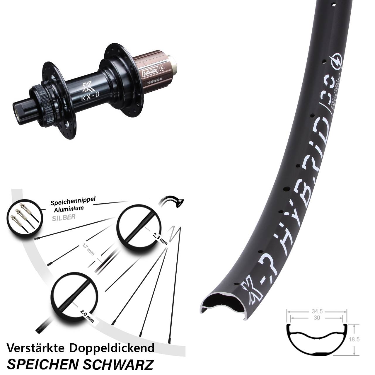 stabiles 29 Zoll Hinterrad Boost Centerlock 8-12 fach KX-R Hybrid 30 MTB
