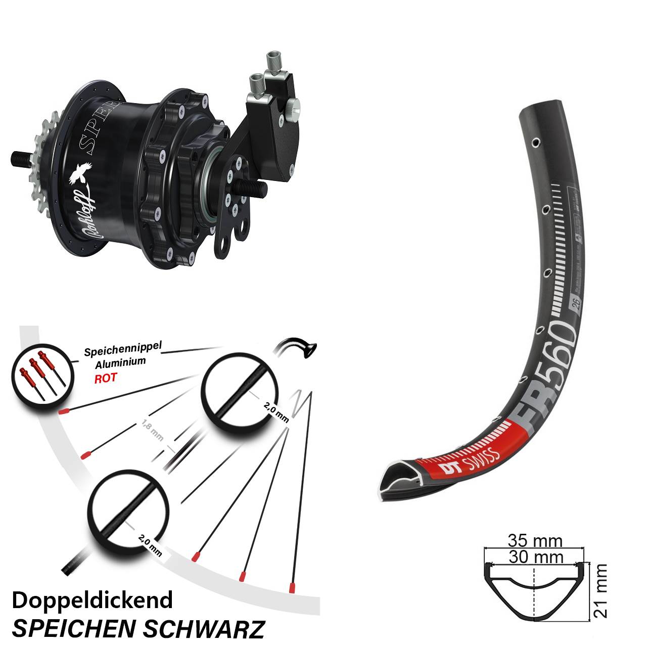 Hinterrad 26 Zoll DT Swiss FR 560 Disc Rohloff Speedhub 500/14 TS DB Tandem schwarz