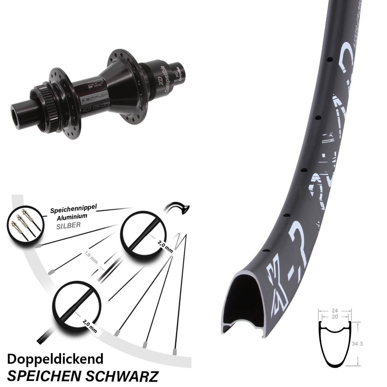 28 Zoll KX R Road DT Swiss 370 Hinterrad Centerlock 12x142 XD