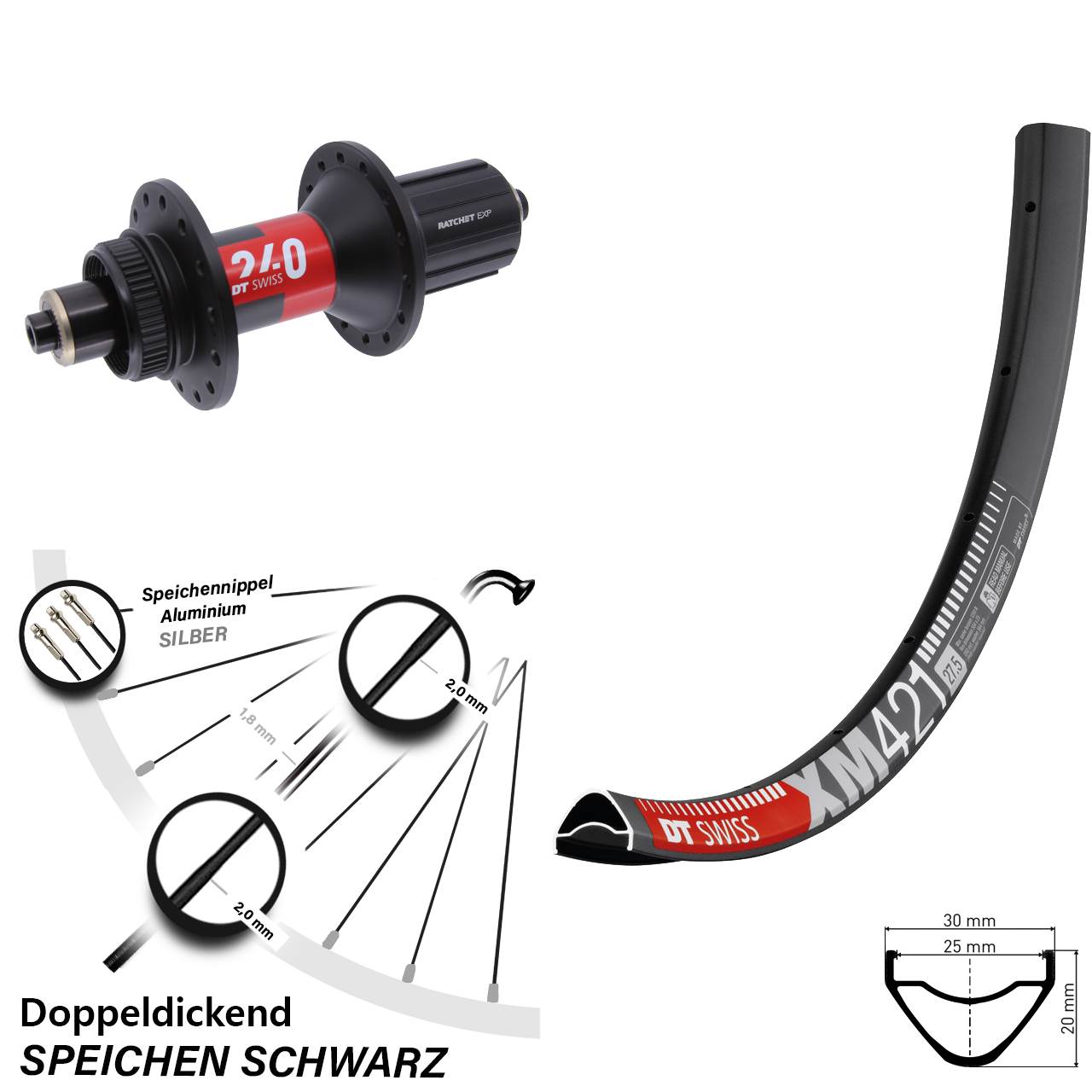 27,5 Zoll DT Swiss XM 421-240 Disc Hinterrad für Schnellspanner 11-12 fach